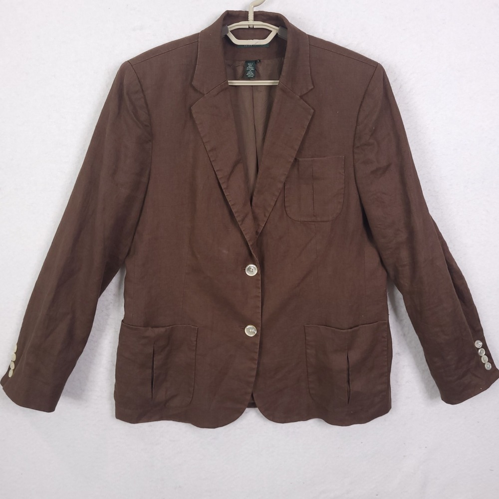 Lauren Ralph Lauren Blazer Womens 16 Brown Linen Two Button Sport Coat Classic